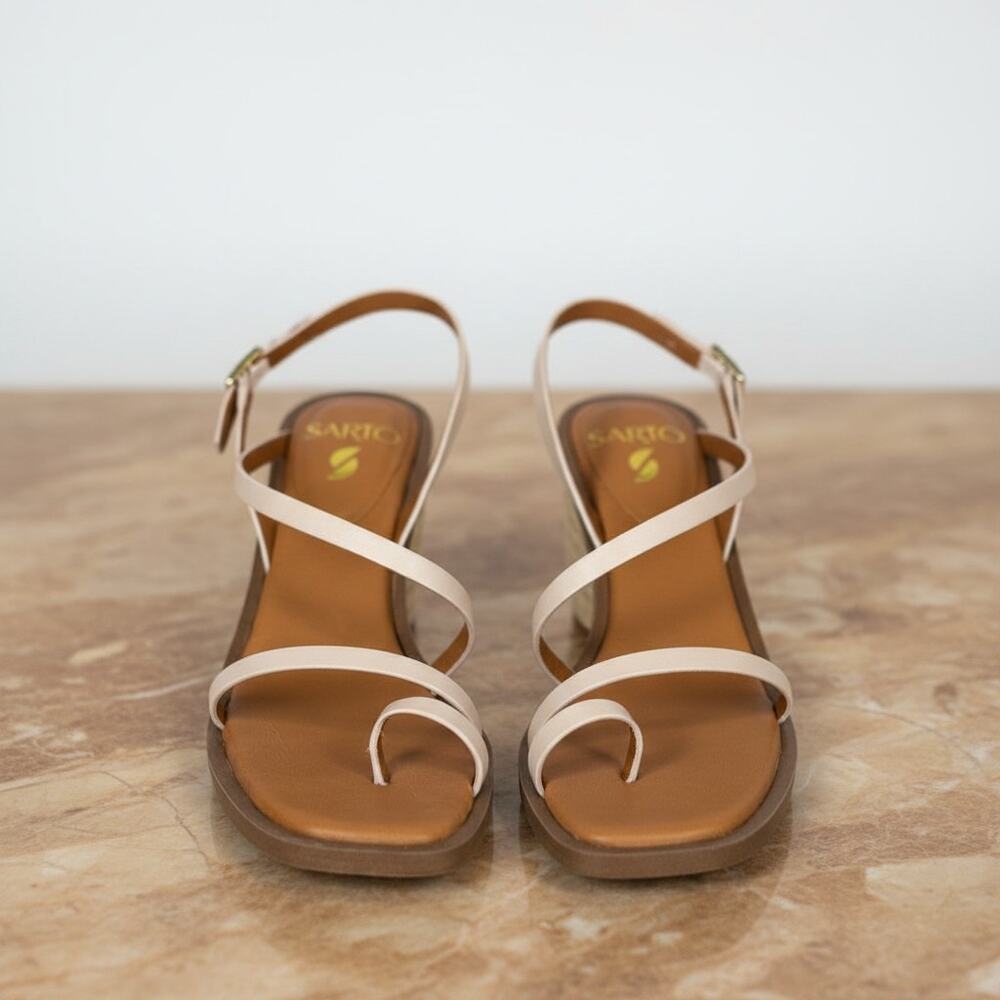 Sarto Franco Sarto‎ A Rache Bone Sandal Cream espadrille heel Size 9 M EU 39